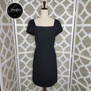 Spenser Jeremy Women's Vintage Black Lace Beaded Square Neck Dress Size 10